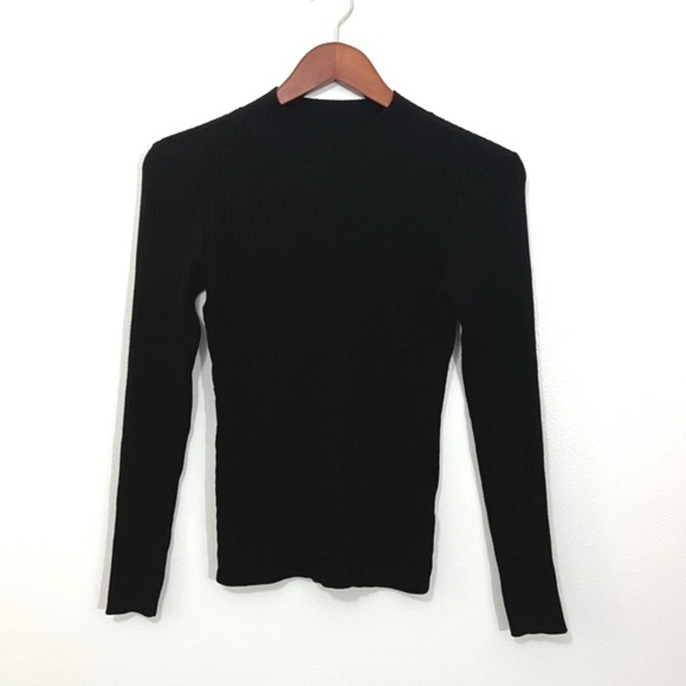 H&M Black Ribbed Stretchy Mock Neck Long Sleeve Top Basic Layer Fitted Small - Picture 1 of 5